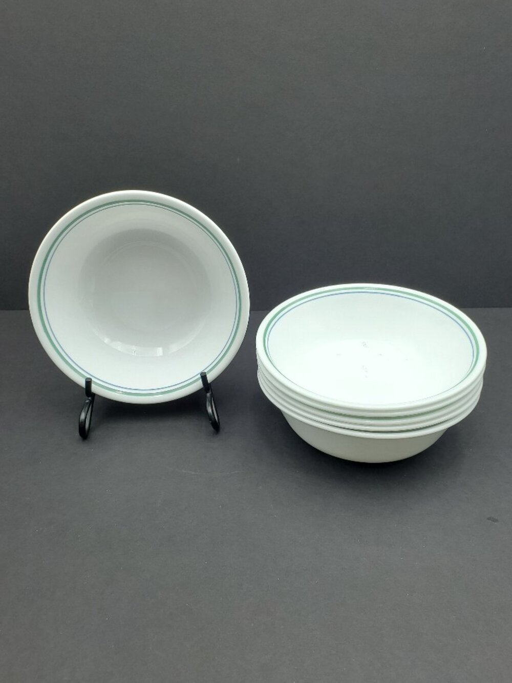 Corelle Country Cottage Soup Cereal Bowls Corning Blue Green Band Bowls